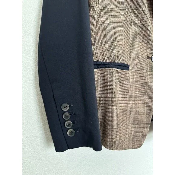 Club Monaco Glen Plaid Mixed Media Blazer Brown Black Workwear Women's 0 NEW